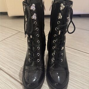 PAIGE Patent Leather Black Lace-Up Combat Boots